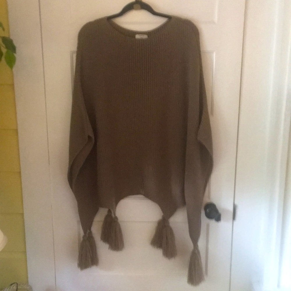 Classic sweater caftan/poncho/cape. Rich tan color.